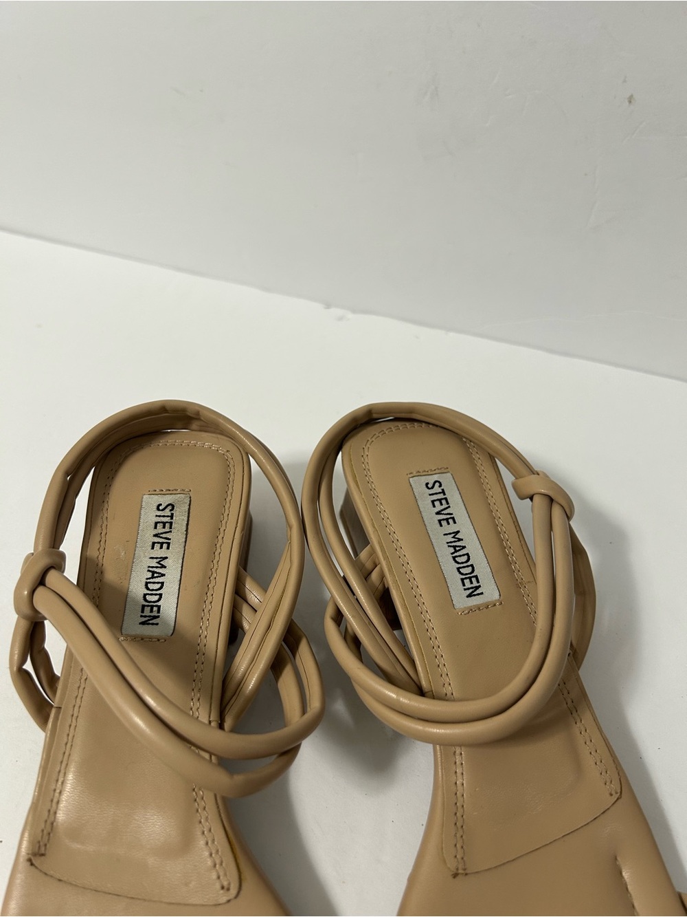 Steve Madden Hattie Square-Toe Block Heel Nude/Tan double toe straps Size 8 - Picture 3 of 9